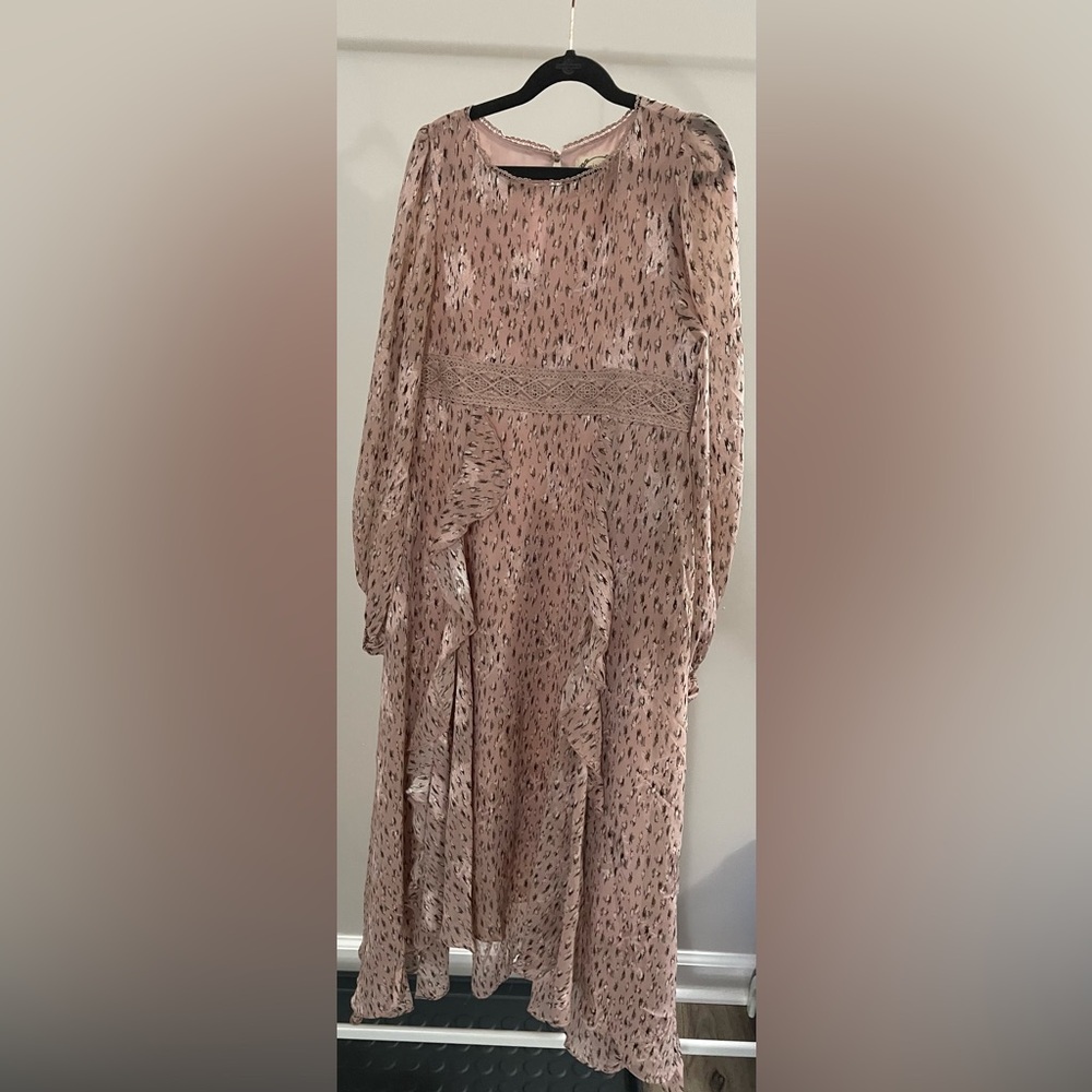 Pink Patterned Long Sleeve Dress